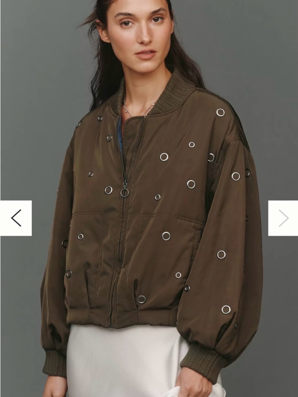 Pilcro Olive Bomber Jacket with Grommet Accents- NWOT